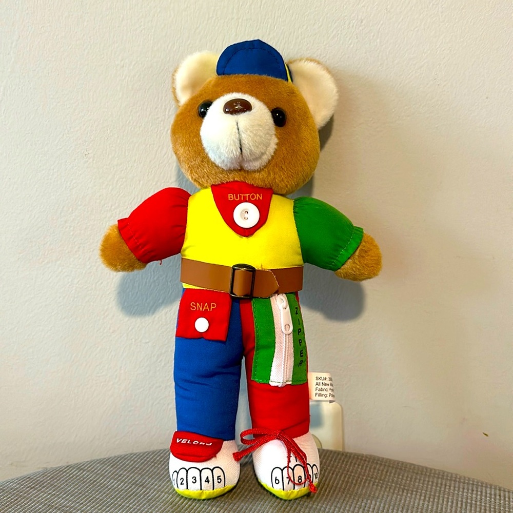 Get Dressed Teddy Bear Buckle Snap Zipper Sensory Plush Stuffed Toy Vintage.